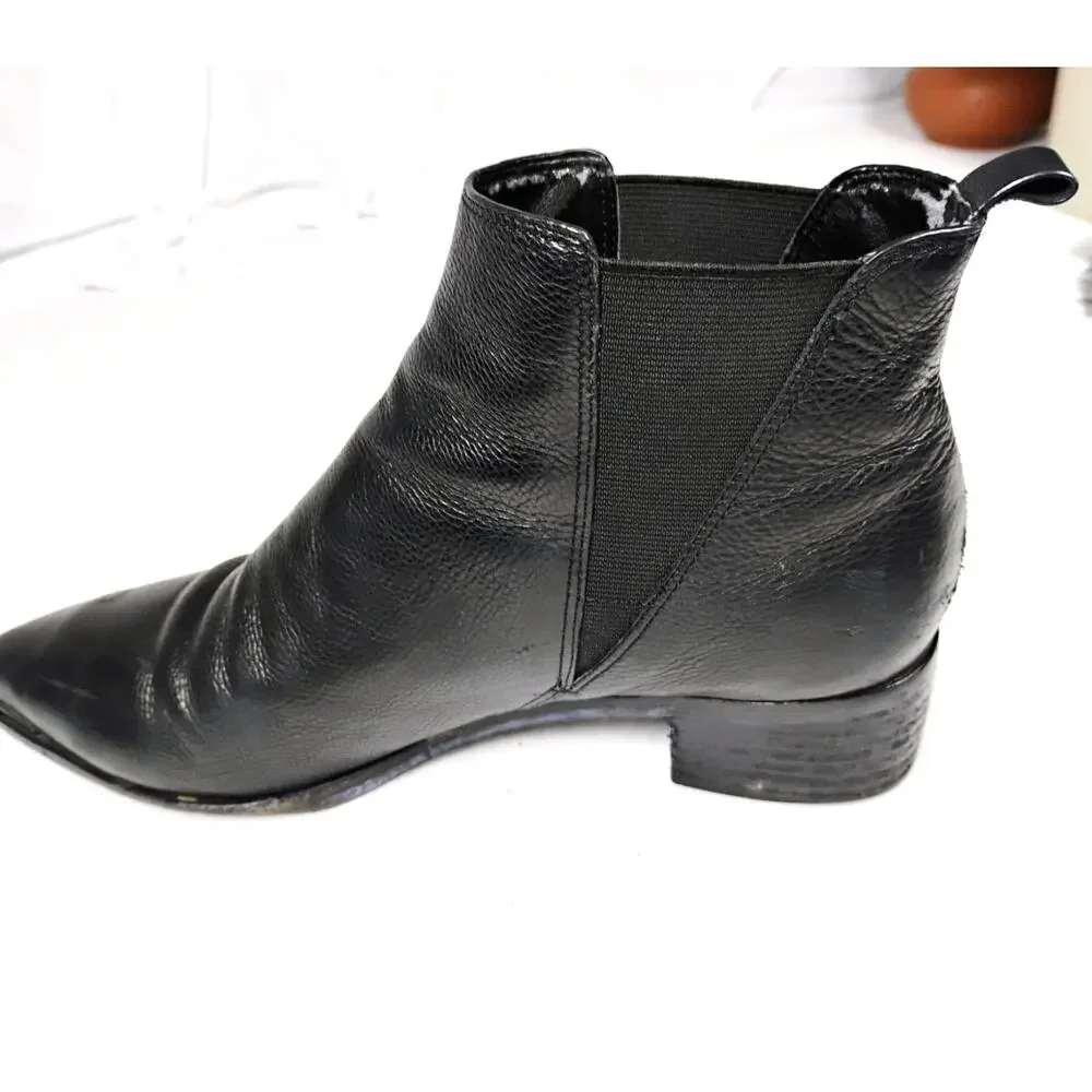 Marc Fisher Yale Black Leather Chelsea Boots Pointed Toe Slip On Womens 7.5M